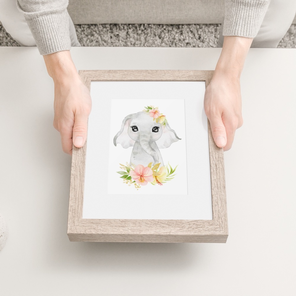 Cute Watercolor Floral Elephant Wall Art Print Poster Unframed - Picture 9 of 15